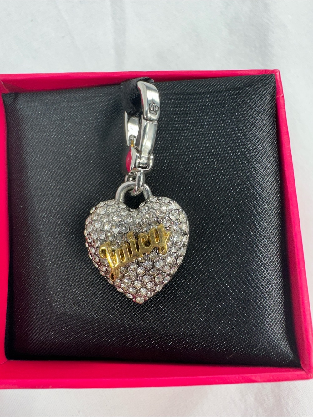 Vtg New Juicy Couture Crystal Pave Puffy Heart Charm YJRU7327 With Original Box